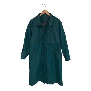 London Fog  Vintage‎ Trench Coat Size 6 US Insulated Jacket Emerald Green Floral